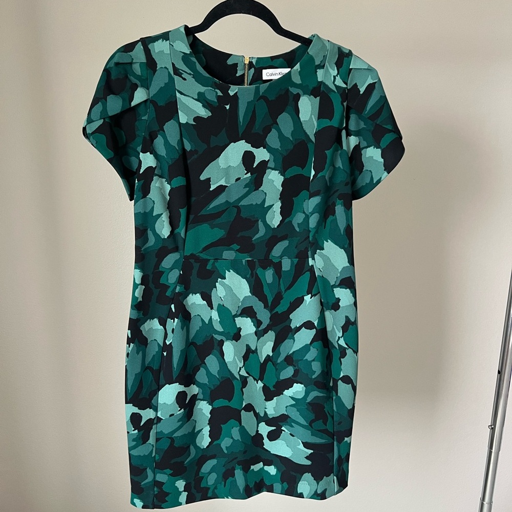 Calvin Klein Teal and Black Patterned Mini Dress